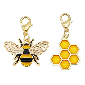 Julie Wang 4PCS Smalt Žltý Včelí Plást zobrazili kľúčové tlačidlá S Lobster Spony, Retiazky Zliatiny Keychain Šperky, Takže Príslušenstvo