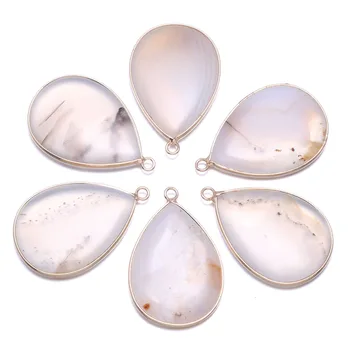 Prírodný Kameň Prívesky Drop-tvarované Biela Agates zobrazili kľúčové tlačidlá pre Šperky, Takže DIY Príslušenstvo Náramok Nacklace 25x40mm