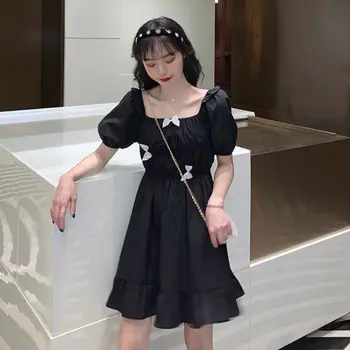 Japonsko Lolita Kawaii Šaty Žien Harajuku Gotický Štýl Šaty Punk Roztomilý krátky Rukáv, Čierna, Midi Šaty 2021 Emo Mall Goth retro nové