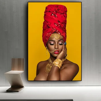 Čierna a Zlatá Sexy Nahé Africkej Ženy Plátno Maľovaní Plagátov a Vytlačí Cuadros Múr Umenia pre Obývacia Izba Domova (Bez Rámu)