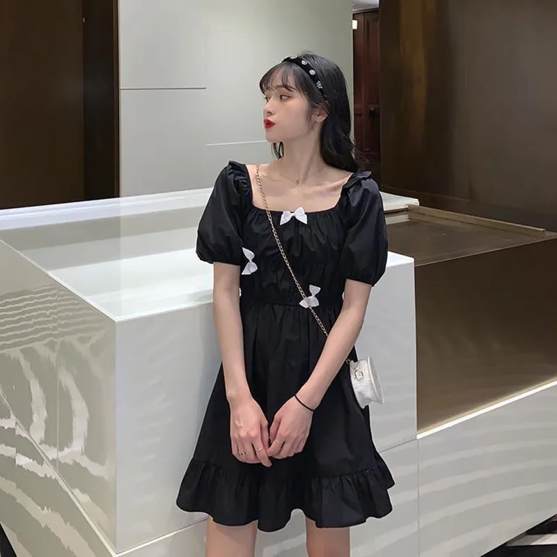 Japonsko Lolita Kawaii Šaty Žien Harajuku Gotický Štýl Šaty Punk Roztomilý krátky Rukáv, Čierna, Midi Šaty 2021 Emo Mall Goth retro nové