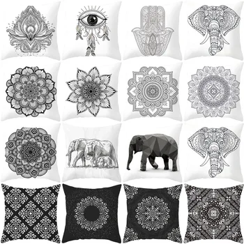 Čierna a Biela Národnej Štýl Mandala Slon Tlač Série Domáce Dekorácie Polyester Vankúš