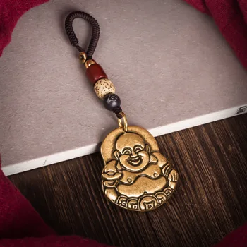 Retro Medi S Úsmevom Maitreya Budha Značky Keychain Ozdobná Šnúrka Na Uniforme Prívesok, Ručne Vyrábané Ozdoby Bodhi Perličiek Tkané Ozdobná Šnúrka Na Uniforme Závesy Kľúč Reťazca