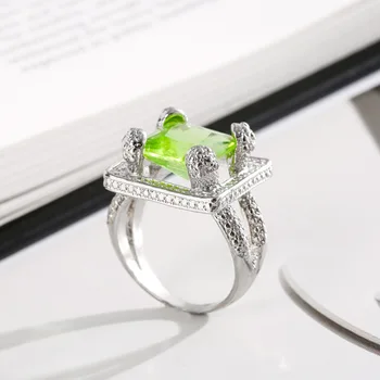 Luxusné Geometrie Green Crystal Mozaiky Prstene pre Ženy, Intarzované Biele Obdĺžnikové Módne Šperky Celý Predaj