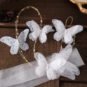 Pearl White Butterfly Páse s nástrojmi hlavový most Hairband Ženy, Vlasy, Šperky Nevesta Tiaras a Koruny Headpiece Svadobné Svadobné Doplnky