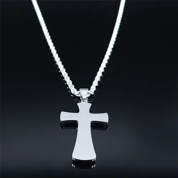 Z nehrdzavejúcej Ocele Katolicizmus Ježiš Kríž Náhrdelníky Reťazca Ženy/Muži Strieborná Farba Náhrdelníky Dlho Šperky collier dlho N9522S02