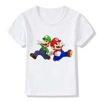 2021 Letné detské Roztomilý Kreslený 4t-taktné-14T Super Mario a Luigi deti Zábavné Vytlačené T-shirt Bežné Topy T-shirts Pre Teenagerov
