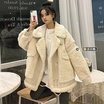 Zimné 2020 nové baránok vlny kabát žena kórejská verzia voľné semiš kožušiny all-in-one motocykel bunda jacket