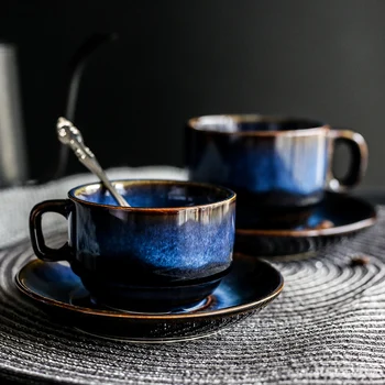Modrá Keramický Hrnček na Kávu, Poháre a Taniere na Popoludňajší Čaj Starožitné Modrá Farba Raňajky Pohár Šálku Kávy Čaj Tazas De Cafe Drinkware