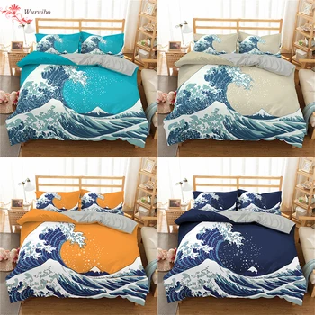 Homesky Vĺn Oceánu posteľná bielizeň Nastaviť Vytlačené Perinu Kráľ Queen Size Bed Kryt Cumlík Kryt 2/3ks Obliečky