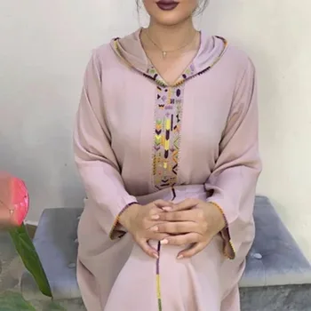 2021 Módne Dubaj Abaya Moslimské Oblečenie Žien, Dlhý Rukáv Župan Kaftan Turecko Dámske Dlhé Šaty Jednoduché, Elegantné Kapucňou Bežné Hot