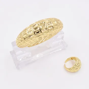 NEW Vysoká Kvalita Dubaj Gold Design Fashion 2ks Luxusné Šperky Nastaví VEĽKÉ Náramok & Prstene Pre Ženy afriky