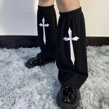 Lady Lumbálna Čierna Biela Teľa-dĺžka Jk Streetwear Kontrast Farieb Hip-hop Ponožka Punk Pohode Kríž Meč Vytlačené Leg Warmer 2021