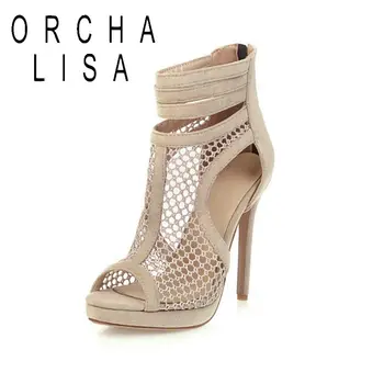 ORCHA LISA 2021 Lete Cut-out Sandále Ženy Típat Prst 12 cm Vysoká, Tenká Päty Slip-On Sexy Zip Stádo Štýlový Stručné Veľká Veľkosť 33-50
