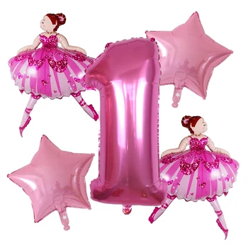 5 ks ružová, fialová Balerína Balet Tanečník Dievčatá Fólie Hélium Balóniky Dievča 2 3 4 5 6st Happy Birthday Party Dekorácie Dodávky