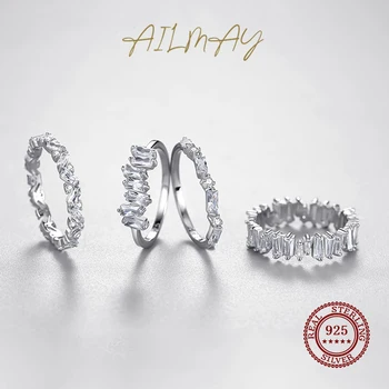 Ailmay Nádherné Jednoduché Krúžky Najvyššej Kvality Reálne 925 Sterling Silver Geometrický Dizajn Stohovateľné Prstene Pre Ženy Vyhlásenie Šperky