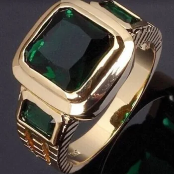 Elegantné Veľký 3 Farby Zelená Čierna Fialová Námestie Kubických Crystal Zlatá Farba Muž Krúžok Pre Mužov Strany Príslušenstvo Šperky