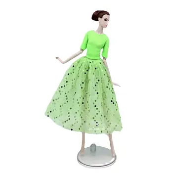 Móda Zelená Sequin Doll Oblečenie Pre Barbie Doll Oblečenie Tričko Top Sukne, Šaty 11.5