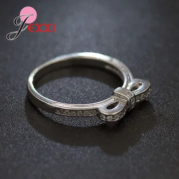 Móda Roztomilý kórejský Bowknot Stohovateľné 925 Sterling Silver Crystal Prstene pre Ženy Zapojenie Svadobné Zirkónmi, Šperky Darček