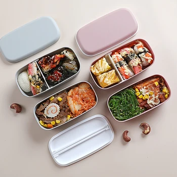 2 Vrstvy Bento Box Eco-Friendly Lunch Box Potravín Kontajner Pre Potravinársky Plastové Mikrovlnnej Riadu Lunch Box Školy Prenosné