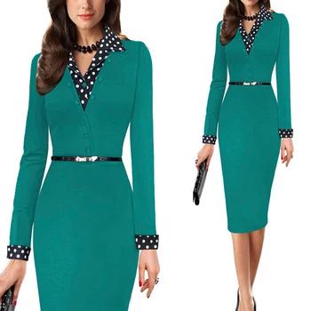 2021 Ženy z Jedného Kusu Polka Dot Office Šaty Dlhé Elegantné Lady Ceruzka Business Šaty, Oblek tvaru Bodycon Vestidos Nosiť Do Práce