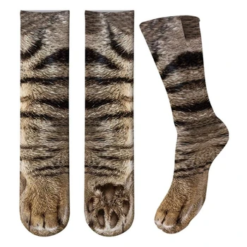 1 Pár Zvierat Packa Posádky Ponožky Unisex Dospelých 3D Tlač Kitty Tiger Zebra Leopard Zábavné Novinka Pančuchy pre Ženy, Mužov, Darčeky M6CD
