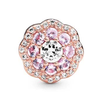 925 Sterling Silver Ružová Svetlé Kvet Korálky Kúzlo Fit Pôvodné Pandora Náramok, Takže Fashion, DIY Šperky Pre Ženy