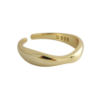 CHUANGU 925 Sterling Silver Otvoriť Krúžok pre Ženy INY Minimalistický Nepravidelné Vlny Vzor Zlatá Farba Šperky Bijoux Narodeniny