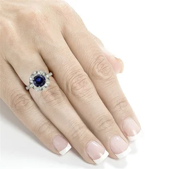 Nové 925 Sterling Silver Carat Diamantový Prsteň Vykladané Sapphire Kvet Krúžok Pre Ženy Čaro