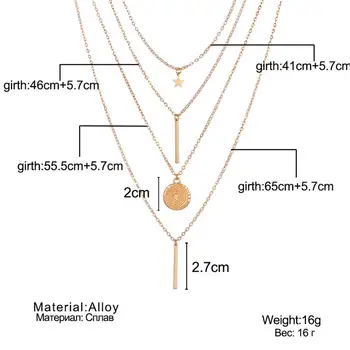 Vintage Viacvrstvových Choker Náhrdelníky Pre Ženy, Zlatá Farba Moon Star Horn Polmesiaca Mince Crystal Prívesok Náhrdelník Šperky 2020