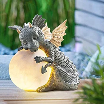 Dragon Záhradné Dekorácie Solárne Lampy Živice Dragon Meditoval Socha Dekorácie Živice Dragon Jardin Záhrade Domova Príslušenstvo