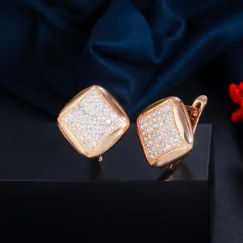 Pera Klasický Štvorcový Tvar Micro Cubic Zirconia Spevnené Veľké 585 Zlatá Farba Stud Náušnice pre Ženy, Luxusné Strany Šperky Darček E644