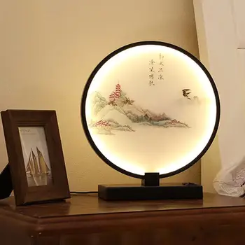 Nový Čínsky Štýl, stolná Lampa krajinomaľbou Spálňa, Nočné Svetlo, USB Nabíjanie Stolná Lampa na Osvetlenie Dekoratívne