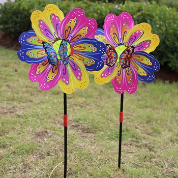 1Pcs 3D Farebnými veterný Mlyn Multicolor Motýľ Kvet veterný Mlyn Vietor Spinner Záhrada Dvore Dekorácie Deti Hračka
