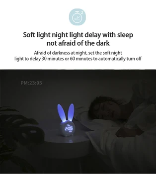 Králičie uši LED digitálny budík elektronický LED displej zvuk kontrolu roztomilý králik nočné svetlo ploche dekorácie hodiny