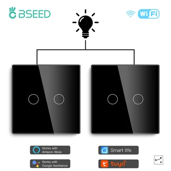 BSEED 2Packs LED Svetlo, Dotyk Prepnite položku Wifi 2Gang 1/2/3way Šikovný nástenný Spínač Bezdrôtovej Wifi Alexa Prepínač Inteligentný Život Tuya APP Control
