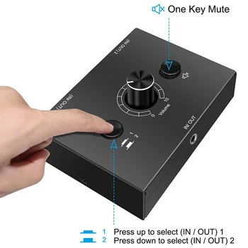 3,5 mm Audio Prepínač, 2 Vstupné 1 Výstup/1 Vstup 2 Audio Výstup Rozdeľovača Prepínač Audio Prepínač Okno, Jedno-Tlačidlo Mute