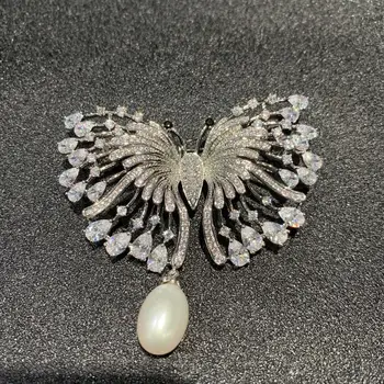 Medi s kubický zirkón motýľ brošňa prírodné sladkovodné perly módne ženy šperky doprava zadarmo