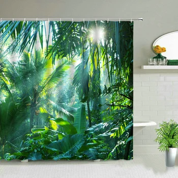 Tropické Palmové Listy Zelené Rastliny Sprchové Závesy Kaktus Púpava Kvet Scenérie Nepremokavé Opony Nastaviť 3D Tlač Kúpeľňa Dekoroch