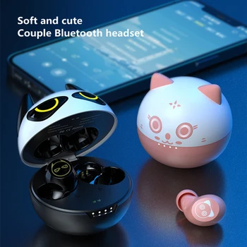 Prenosné Pink Mini Cute Cat Bezdrôtové Slúchadlá Bluetooth 5.0 TWS Macaroon Slúchadlá s Mikrofónom Plnenie Prípade Nepremokavé