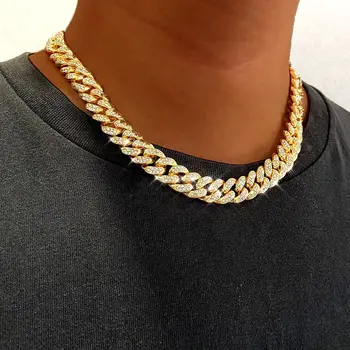 Miami Obrubník Kubánskej Reťazca Náhrdelník Zlatá Farba Ľadový Mimo Spevnené Kamienkami Bling Rapper Náhrdelníky Ženy Muži Hip Hop Módne Šperky