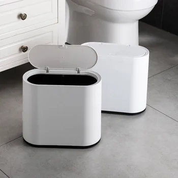 12L Trash Can Household Bathroom Kitchen Waste Bins Press-Type Trash Bag Holder Garbage Bin for Toilet Waterproof Narrow Seam