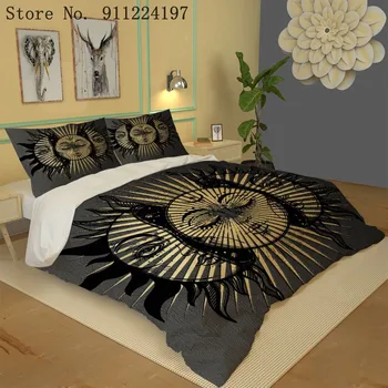 Čierna Farba Perinu Nastaviť 3D Slnko Bohyne Vytlačené Cumlík posteľná bielizeň Sady jednoduché Dvojité Kráľovná King Size Posteľ Bielizeň, bytový Textil