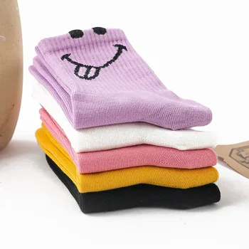 Posádky Ponožky Smajlík, Zábavné, Roztomilé Farbou kórejský Fashion Pop Zásuvky Bavlna Roztomilé Ponožky dámske Harajuku Kawaii 2021 Nové Šťastie
