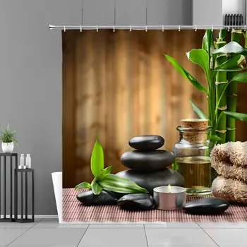 Zen Sprchový Záves Sochu Budhu Lotus Fialové Kvety Zelený Bambus Tečúcej Vody Zens Kameň Kulisy Vaňa Záclony Home Spa Dekor