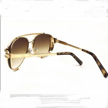 Pánske luxusné slnečné okuliare Okrúhle okuliare s kovové rámy Klasické hnedé kožené box Žena módne slnečné okuliare