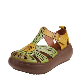GKTINOO Originálne Kožené Topánky Ženy Sandále Zmiešané Farby Retro Pracky Popruhu 2021 Nové Kliny Ručne Stručne Platformu Sandále