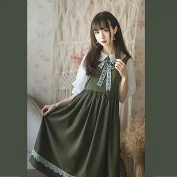 Kawaii Lolita Šaty Zelenom Štíte Anne Op 2021 Lete New College Roztomilý Slúžka Loli Bublina Japonský Šaty Renesancie Vestidos