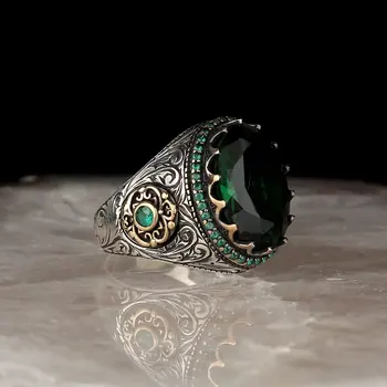 Pánske krúžok turecký ručné 925 sterling silver šperky Emerald kameňa všetky veľkosti