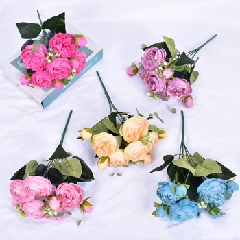 1 Banda 9 Umelé Pivónia Čaj Ruže Kvety Camellia Hodvábne Kvety, Umelé Kvetiny DIY Svadobné Domov Garden Party Dekorácie